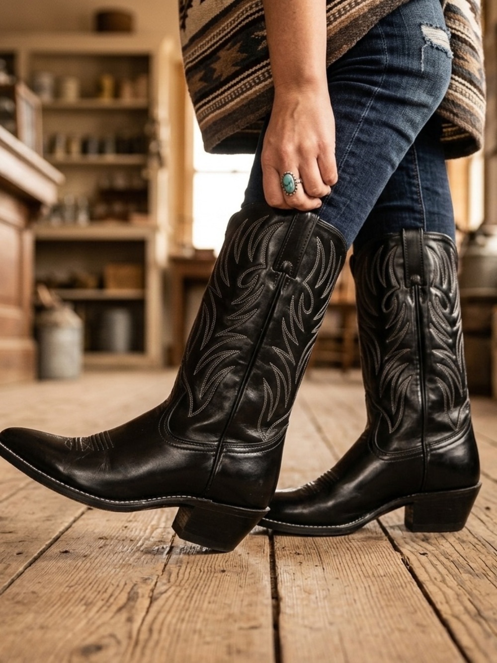 Texas Boot Co Size 9.5 D Style 5010 Womens Black Leather Western Cowboy Boots